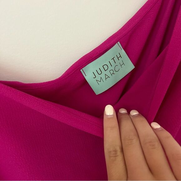 Judith March Long One Shoulder Fuchsia Draped Taffeta Evening Gown - Picture 3 of 5